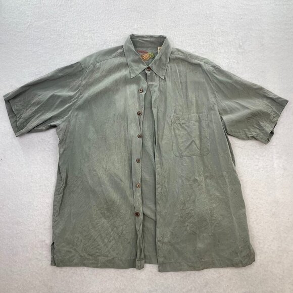 Carribean Other - Caribbean Men's Green 100% Silk Button Down Collared Shirt Size L